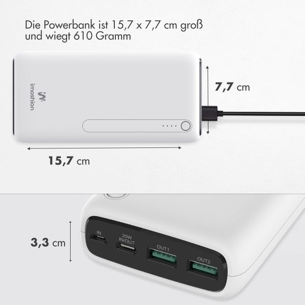 imoshion Powerbank - 27.000 mAh - Schnelles Aufladen und Power Delivery - Weiß