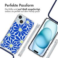 imoshion Design Hülle mit Band für das iPhone 15 - Cobalt Blue Flowers Connect