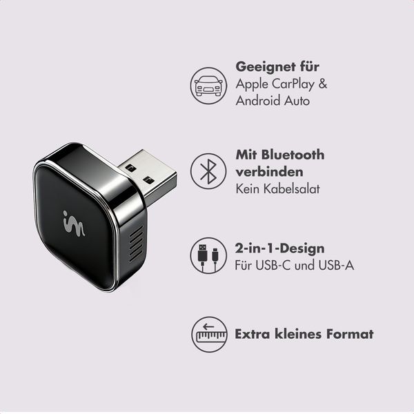 imoshion Mini 2-in-1 Auto-Dongle - Kabelloses CarPlay und Android Auto - Schwarz