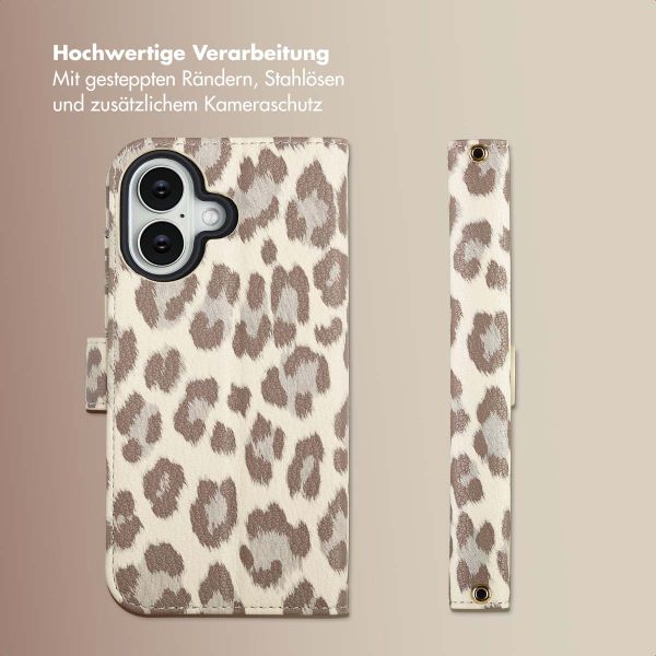 Selencia Sabi Klapphülle mit Leopardenmuster Apple iPhone 16 - Soft Ivory