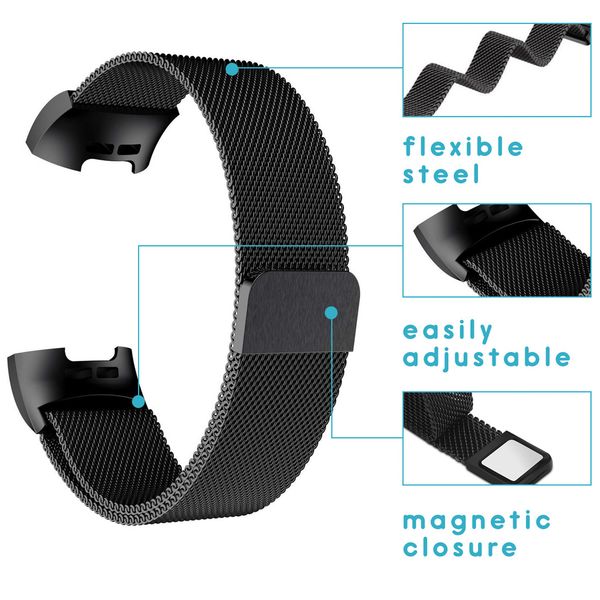 imoshion Milanese Watch Armband Fitbit Charge 3 / 4 - Schwarz