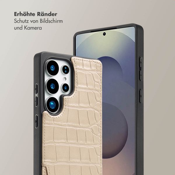 Selencia Nova Croco HandyHülle mit Kordel und Kartenhalter Samsung Galaxy S25 Ultra - Beige