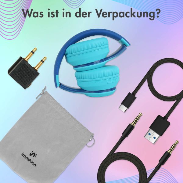 imoshion Kabellose Kinderkopfhörer LED Light - Dezibelbegrenzer - Mit AUX-Kabel - Cobalt Blue / Soft Blue