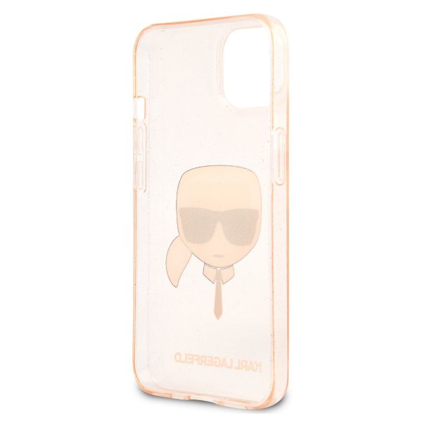 Karl Lagerfeld Karl's Head Silikonhülle Glitter für das iPhone 13 Mini - Transparent Gold