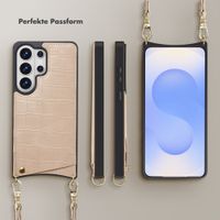Selencia Nova Croco HandyHülle mit Kordel und Kartenhalter Samsung Galaxy S26 Ultra - Beige