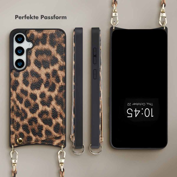 Selencia Nova HandyHülle mit Kordel und Kartenhalter Samsung Galaxy S24 Plus / S25 Plus - Leopard