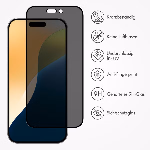 Accezz Privacy Displayschutz aus gehärtetem Glas für das Apple iPhone 16 Pro