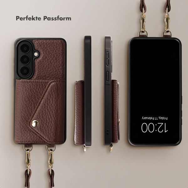 Selencia Sera HandyHülle mit Kordel und Umschlag-Kartenhalter Samsung Galaxy S26 - Chocolate Brown