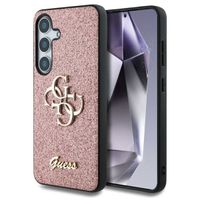 Guess 4G Metal Logo Back Cover mit Glitter Samsung Galaxy S25 Plus - Rosa