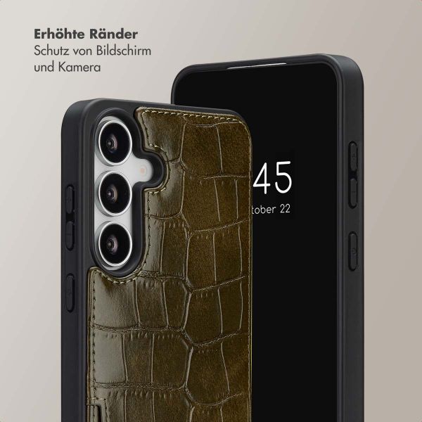 Selencia Nova Croco HandyHülle mit Kordel und Kartenhalter Samsung Galaxy S25 FE - Dark Olive