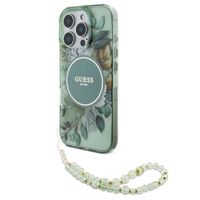 Guess MagSafe IML Flowers Case mit Beads Strap für das iPhone 15 - Green