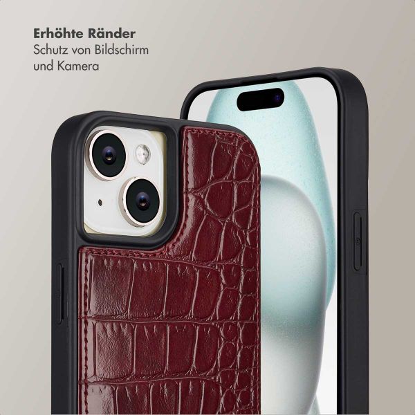Selencia Nova Croco HandyHülle mit Kordel und Kartenhalter Apple iPhone 15 - Burgundy