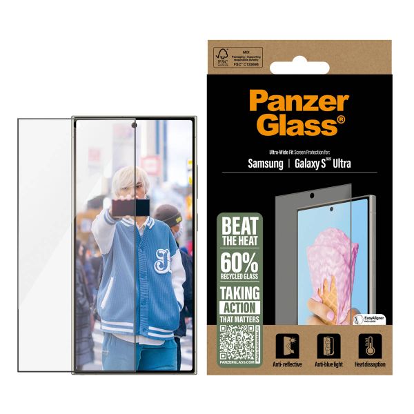 PanzerGlass All-in-One Ultra-Wide Fit Antibakterieller Displayschutz für das Samsung Galaxy S25 Ultra