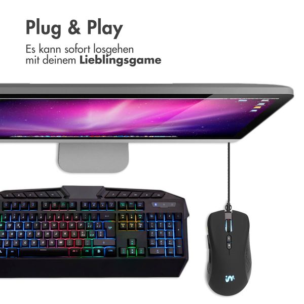 imoshion Gaming-Maus mit RGB-Beleuchtung - Kabelgebundene Gaming-Maus mit USB-A-Anschluss - Schwarz