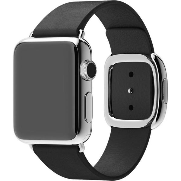 Apple Leather Band Modern Buckle für die Apple Watch Series 1 bis 9 / SE (38/40/41 mm) | Series 10 (42 mm) - Größe L - Schwarz