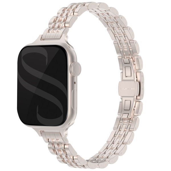 Selencia Jubilee inspiriertes schmales Edelstahlarmband für die Apple Watch Series 1 bis 9 / SE (38/40/41 mm) | Series 10 (42 mm) - Sternenlicht