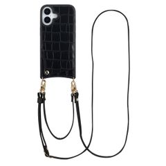 Selencia Nova Croco HandyHülle mit Kordel und Kartenhalter Apple iPhone 17 - Schwarz