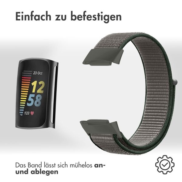 imoshion Nylonarmband für das  Fitbit Charge 5 - Größe L - Dunkelgrau