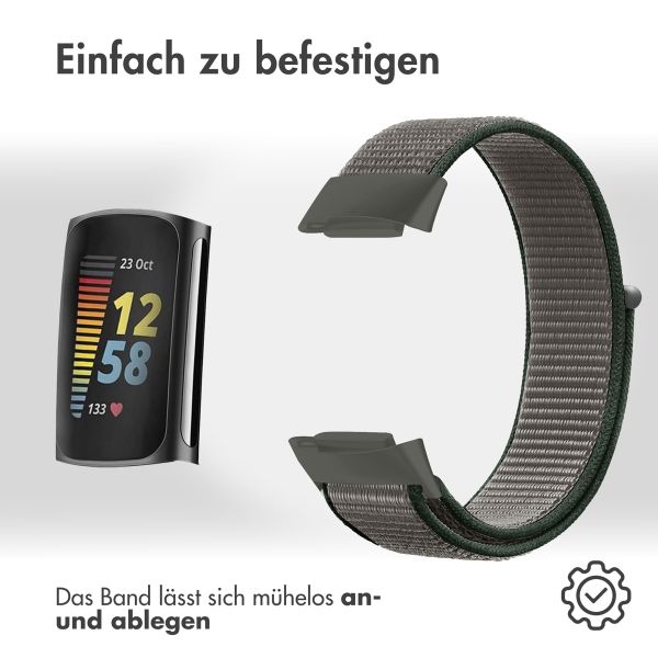 imoshion Nylonarmband für das Fitbit Charge 5 / Charge 6 - Größe L - Dunkelgrau