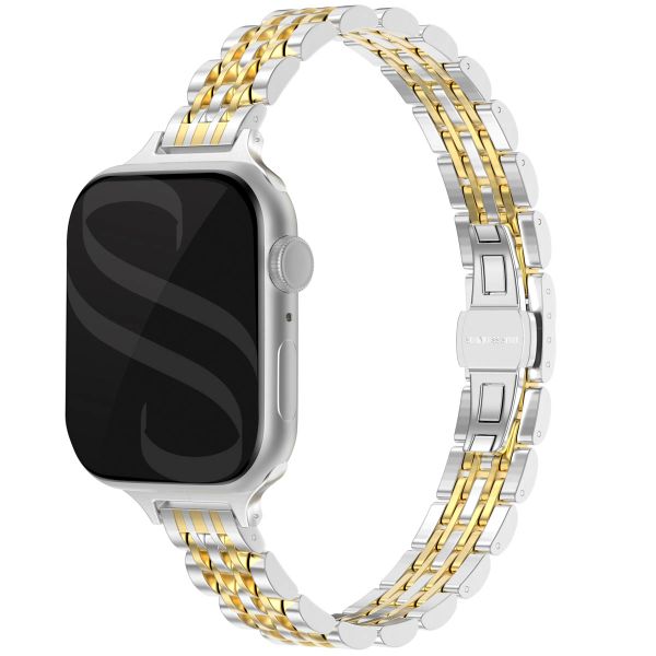 Selencia Jubilee inspiriertes schmales Edelstahlarmband für die Apple Watch Series 1 bis 9 / SE (38/40/41 mm) | Series 10 (42 mm) - Silber & Gold