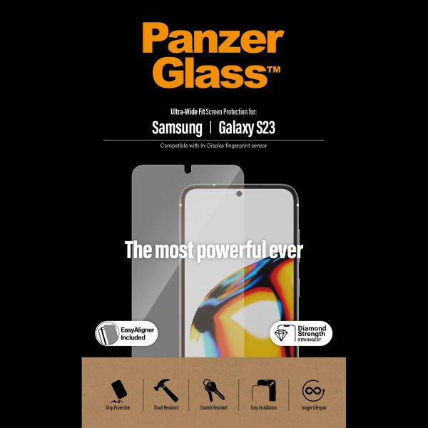 PanzerGlass Ultra-Wide Fit Antibakterieller Displayschutz mit Applikator für das Samsung Galaxy S23 - Schwarz