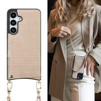 Selencia Nova Croco HandyHülle mit Kordel und Kartenhalter Samsung Galaxy S25 - Beige