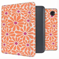 imoshion Design Slim Hard Case Sleepcover mit Stand Kobo Libra Colour - Orange Flowers Connect
