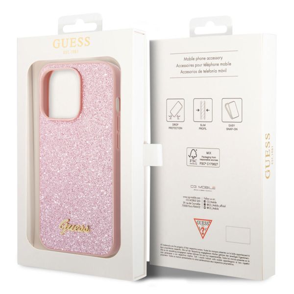 Guess Glitter Flakes Back Cover Apple iPhone 14 Pro - Rosa