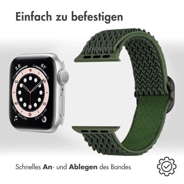 imoshion Elastisches Nylonarmband für das  Apple Watch Series 1 t/m 9 / SE (38/40/41 mm) | Series 10 / 11 (42 mm) - Dunkelgrün