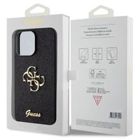 Guess 4G Metal Logo Back Cover mit Glitter für das iPhone 15 Pro Max - Schwarz