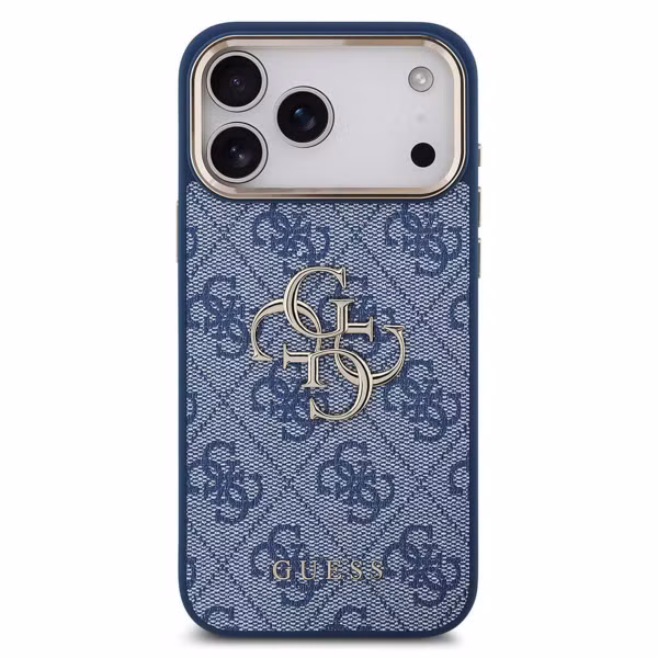 Guess 4G Metal Logo Back Cover Apple iPhone 17 Pro - Gold Edge - Blue