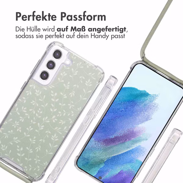 imoshion Design Hülle mit Band Samsung Galaxy S21 FE - Smoke Green Flowers