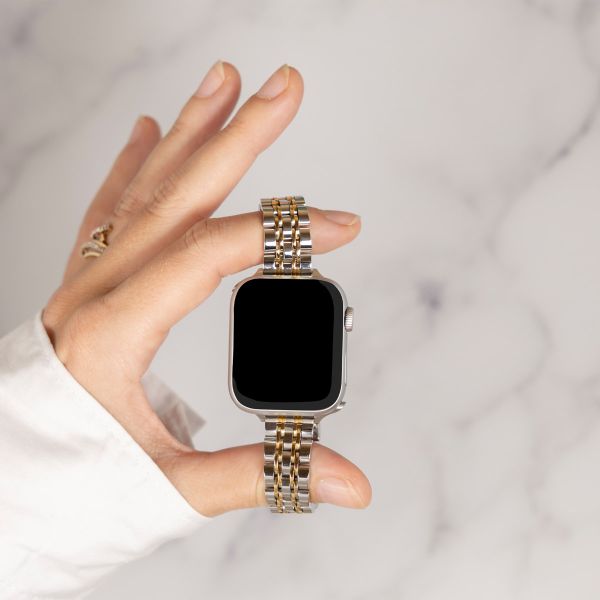 Selencia Jubilee inspiriertes schmales Edelstahlarmband für Apple Watch Series 1 t/m 9 / SE (38/40/41 mm) | Series 10 / 11 (42 mm) - Silber und Gold