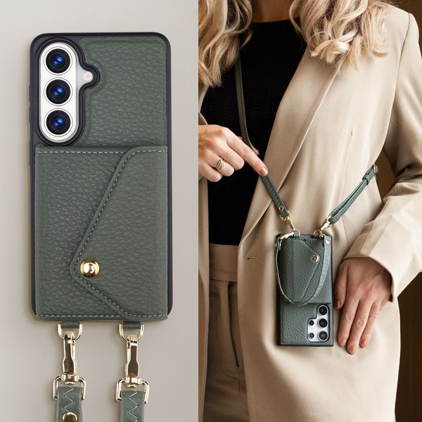 Selencia Sera HandyHülle mit Kordel und Umschlag-Kartenhalter Samsung Galaxy S26 - Sage Green