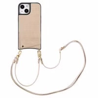 Selencia Nova Croco HandyHülle mit Kordel und Kartenhalter iPhone 15 - Beige