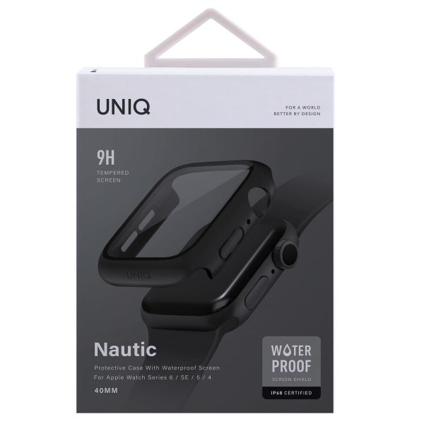 Uniq Nautic Apple Watch Hülle mit Wasserdichtem Gehärtetem Glas-Displayschutz für die Apple Watch 4-6 / SE - 40 mm - Midnight Black