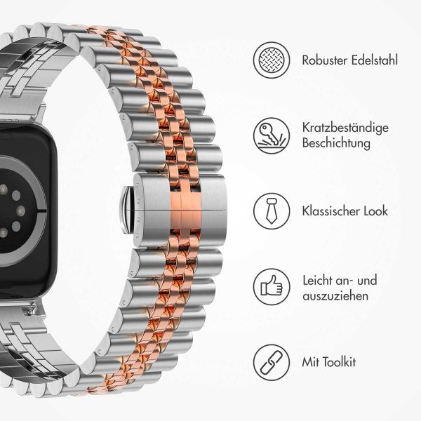 Selencia Jubilee-Edelstahlarmband für die Apple Watch Series 1 bis 9 / SE (38/40/41 mm) | Series 10 (42 mm) - Silber / Rose Gold