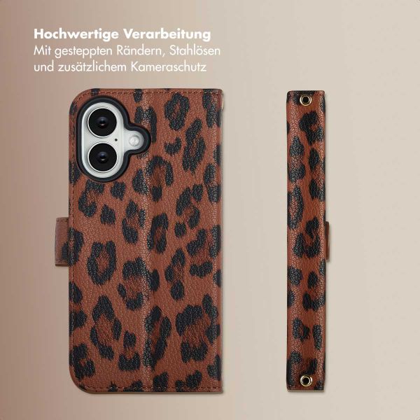 Selencia Sabi Klapphülle mit Leopardenmuster Apple iPhone 16 - Mocha Brown