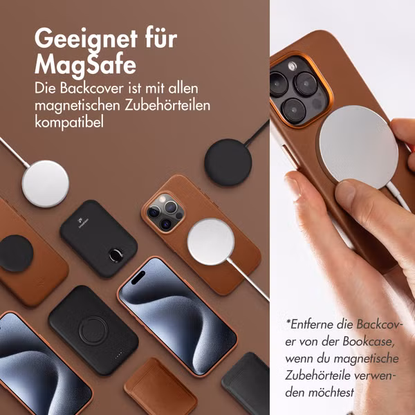 Accezz 2-in-1 Klapphülle aus Leder mit MagSafe Apple iPhone 16e - Sienna Brown