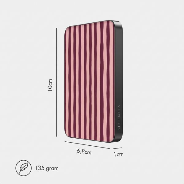 Selencia Vivid Powerbank 5.000 mAh - MagSafe und Qi - Black / Bonbon Stripe Raspberry