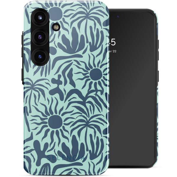 Selencia Vivid Tough Back Cover für das Samsung Galaxy S25 - Tropical Vibes Light Blue