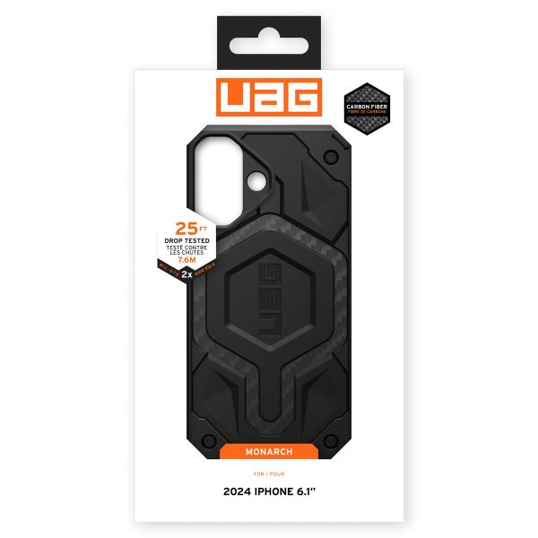 UAG Monarch Backcover für das Apple iPhone 16 - Carbon Fiber