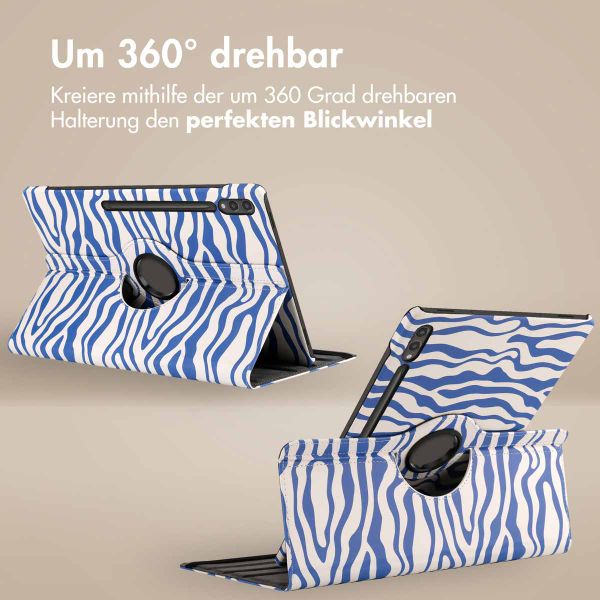 imoshion 360° drehbare Design Klapphülle für das Samsung Galaxy Tab S10 Ultra / Tab S9 Ultra - White Blue Stripes