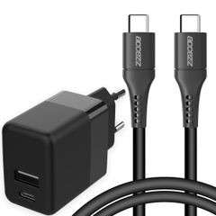 Accezz Wand-Ladegerät mit USB-C- auf USB-C-Kabel - Ladegerät - 20 Watt - 1 m - Schwarz