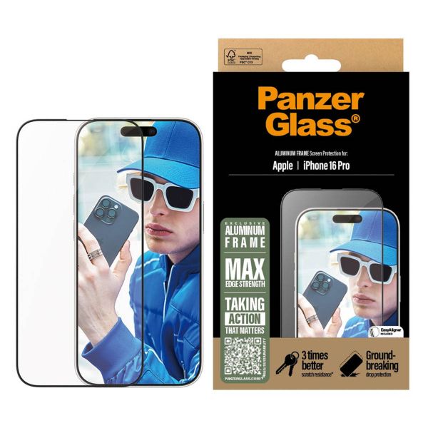 PanzerGlass Screen Protector Aluminiumrahmen Ultra Wide Fit mit Applikator Apple iPhone 16 Pro