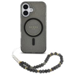 Guess MagSafe IML Glitter Case mit Beads Strap Apple iPhone 16 - Schwarz