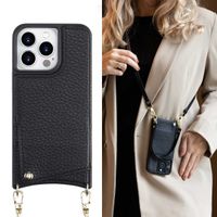Selencia Nova HandyHülle mit Kordel und Kartenhalter iPhone 14 Pro - Schwarz