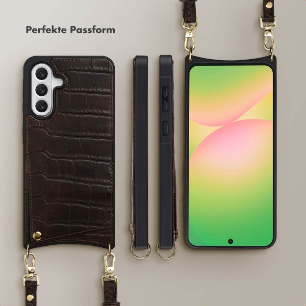 Selencia Nova Croco HandyHülle mit Kordel und Kartenhalter Samsung Galaxy A56 - Choco Brown