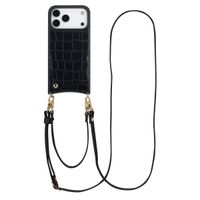 Selencia Nova Croco HandyHülle mit Kordel und Kartenhalter Apple iPhone 17 Pro Max - Schwarz