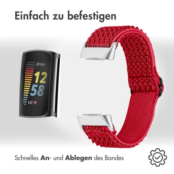 imoshion Elastisches Nylonarmband für das  Fitbit Charge 5 - Rot